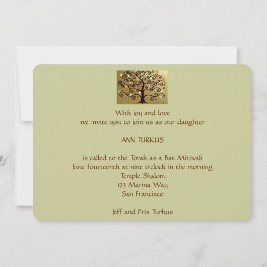 bar bat mitzvah TREE OF LIFE INVITATIONS Kaart (Achterkant)