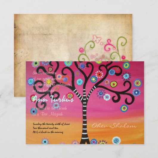 Bar Bat Mitzvah Uitnodiging (Voorkant / Achterkant)