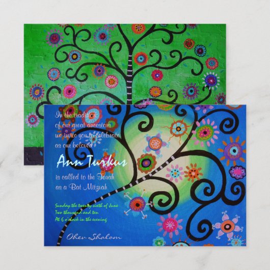 Bar Bat Mitzvah Uitnodiging (Voorkant / Achterkant)