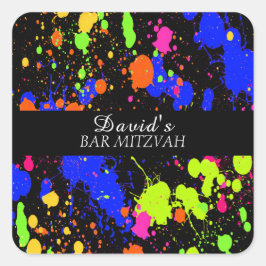  Bar / Bat Mitzvahs Neon verfspatten  Vierkante Sticker