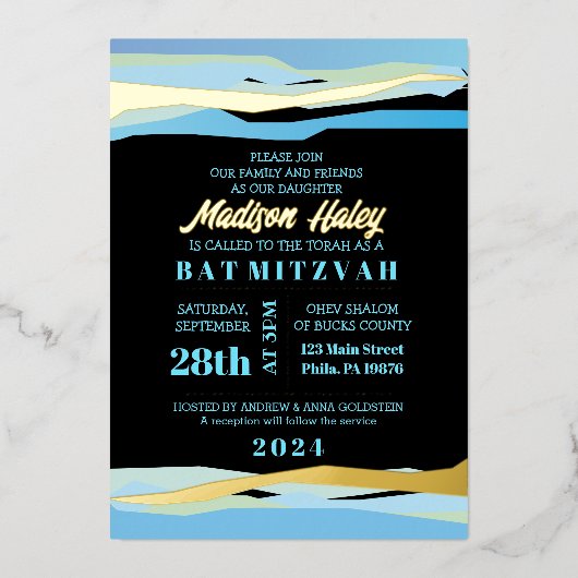 Bar / Bat Mitzwa uitnodiging met goud folie (Voorkant)