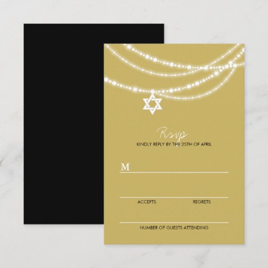 Bar / BBT Mitzvah sparkles ster van David RSVP-kaa RSVP Kaartje (Voorkant / Achterkant)