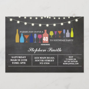 Bar Cheers Birthday Party Cocktails Chalk Invite Kaart