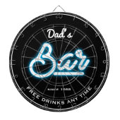 Bar Dad's Any Name Blue Neon Effect Funny Slogan Dartbord (Voorkant)