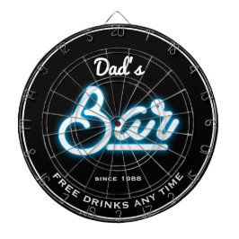 Bar Dad's Any Name Blue Neon Effect Funny Slogan Dartbord