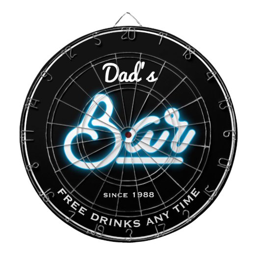 Bar Dad's Any Name Blue Neon Effect Funny Slogan Dartbord (Voorkant)
