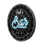 Bar Dad's Any Name Blue Neon Effect Funny Slogan Dartbord (Voorkant Rechts)