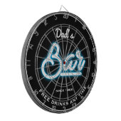 Bar Dad's Any Name Blue Neon Effect Funny Slogan Dartbord (Voorkant Links)