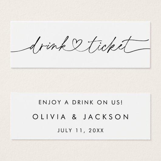 Bar Drink Ticket Wedding Beverage Token Kaart O100 (Voorkant /achterkant)