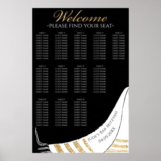 Bar een Bat Mitzvah Gold Black Tallit Seating Char Poster (Voorkant)