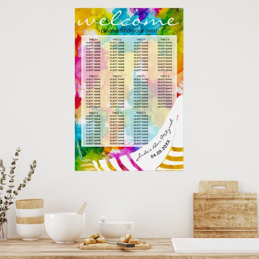 Bar een Bat Mitzvah kleurige Tallit Seating Chart Poster (Keuken)