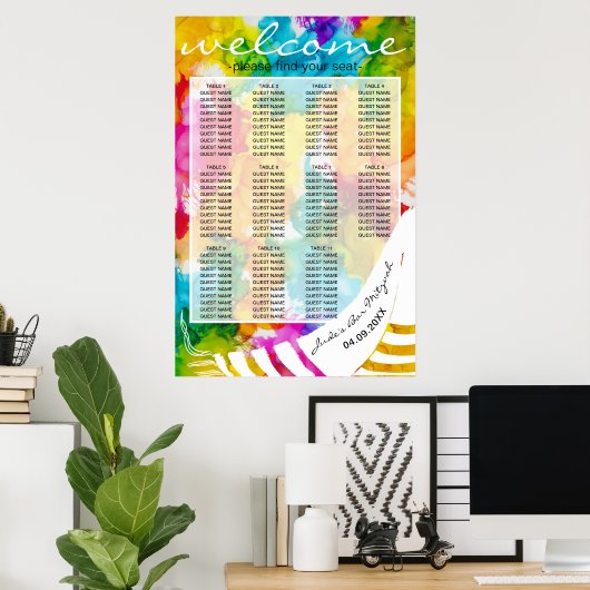 Bar een Bat Mitzvah kleurige Tallit Seating Chart Poster (Thuiskantoor)