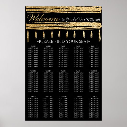 Bar en Bat Mitzvah Gold Tallit Seating Chart Poster (Voorkant)
