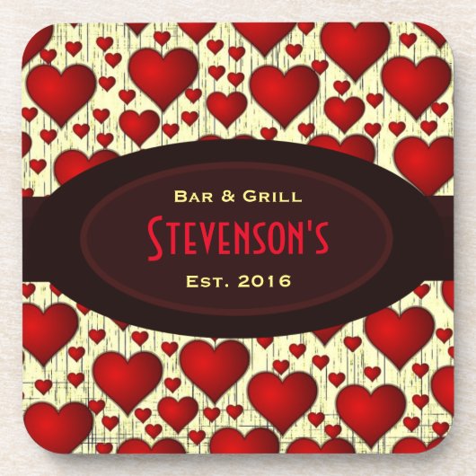 Bar en grill op rode harten en Bourgogne Drankjes Onderzetter (Voorkant)