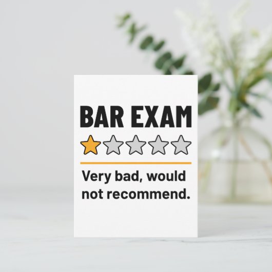 Bar Exam Funny 1 Star Zeer slecht zou niet aanrade Briefkaart (Staand voorkant)