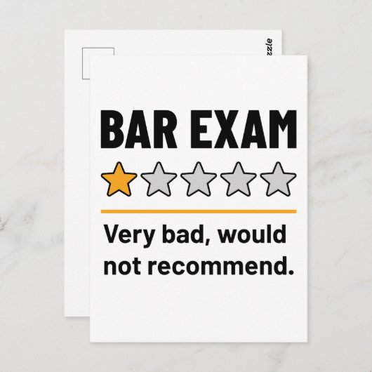 Bar Exam Funny 1 Star Zeer slecht zou niet aanrade Briefkaart (Voorkant / Achterkant)