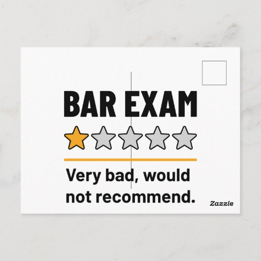 Bar Exam Funny 1 Star Zeer slecht zou niet aanrade Briefkaart (Achterkant)