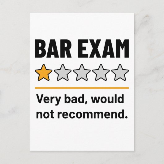Bar Exam Funny 1 Star Zeer slecht zou niet aanrade Briefkaart (Voorkant)