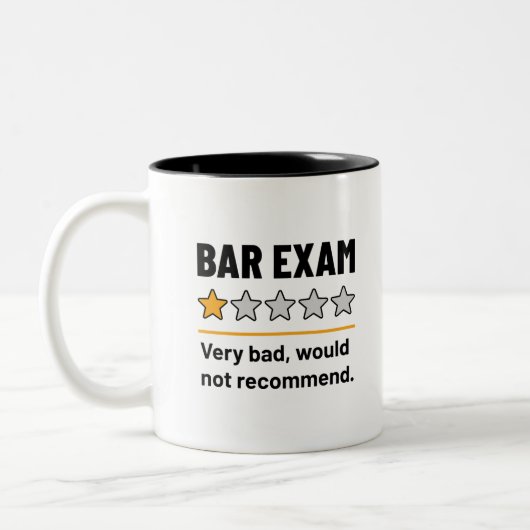 Bar Exam Funny 1 Star Zeer slecht zou niet aanrade Tweekleurige Koffiemok (Links)