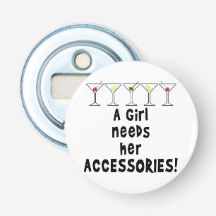 BAR FLessenopener, EEN MEISJE HEEFT HAA R ACCESSOI Button Flesopener