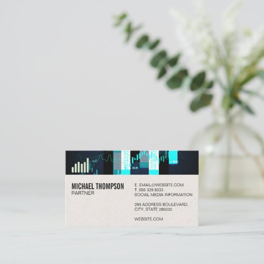 Bar Graph | Ledertextiel | Zwart Abstract Visitekaartje (Staand voorkant)