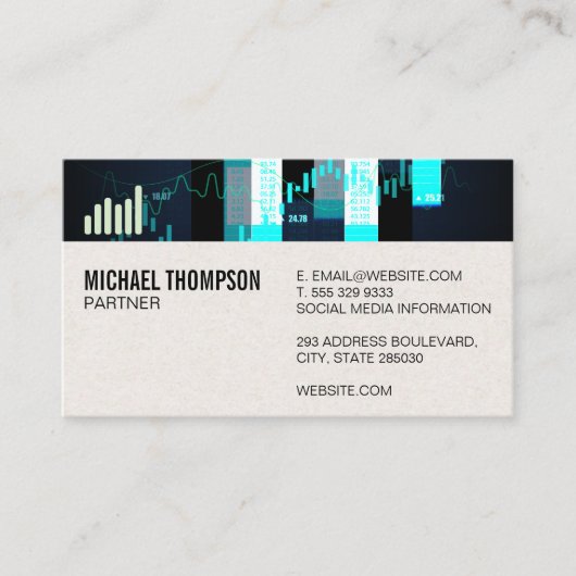 Bar Graph | Ledertextiel | Zwart Abstract Visitekaartje (Voorkant)