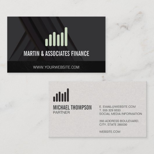 Bar Graph | Ledertextiel | Zwart Abstract Visitekaartje (Voorkant / Achterkant)