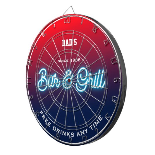 Bar & Grill Pa's enige naam: Red Blue Funny Slogan Dartbord (Voorkant Rechts)