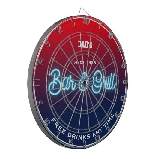 Bar & Grill Pa's enige naam: Red Blue Funny Slogan Dartbord (Voorkant Links)