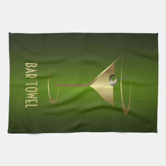 Bar Handdoek Groen en Goud Martini Glas (Horizontaal)