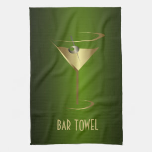 Bar Handdoek Groen en Goud Martini Glas