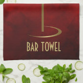 Bar Handdoek Grunge Rood en Goud Martini Glas (Gevouwen)