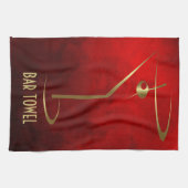Bar Handdoek Grunge Rood en Goud Martini Glas (Horizontaal)