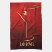 Bar Handdoek Grunge Rood en Goud Martini Glas (Verticaal)