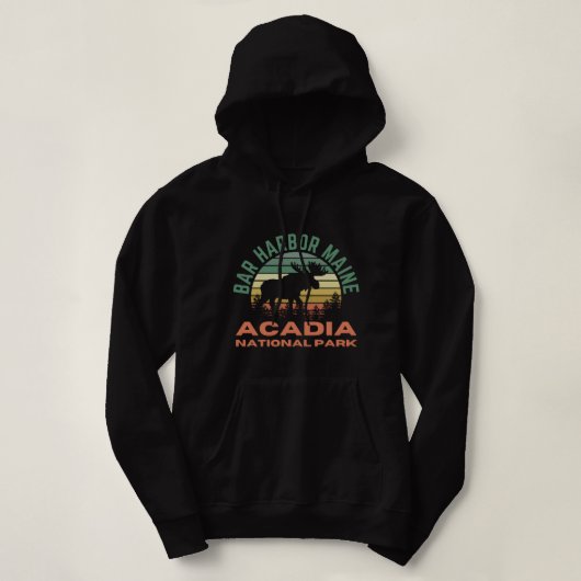 Bar Harbor Maine Acadia National Park Moose Retro Hoodie (Design voorkant)