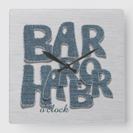 Bar Harbor Maine Denim Letter Wall Clock Vierkante Klok