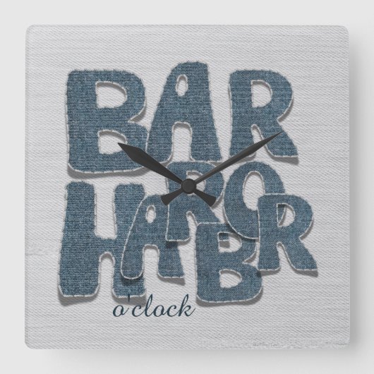 Bar Harbor Maine Denim Letter Wall Clock Vierkante Klok (Voorkant)
