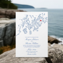 Bar Harbor Maine Kaart Elegant Navy Wedding