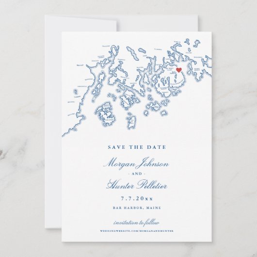 Bar Harbor Maine Kaart Marine Blauwe Foto (Voorkant)