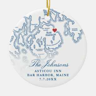 Bar Harbor Maine Kaart Trouwfoto Kerstmis Keramisch Ornament