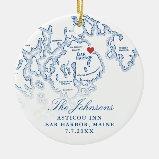 Bar Harbor Maine Kaart Trouwfoto Kerstmis Keramisch Ornament (Voorkant)