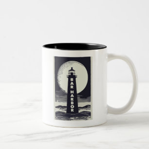 Bar Harbor Maine Lighthouse Moon Tweekleurige Koffiemok