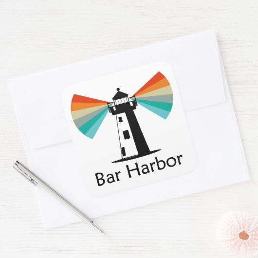 Bar Harbor Maine Lighthouse Rainbow Vierkante Sticker (Envelop)
