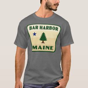 Bar Harbor Maine Retro Pine Tree Badge Tan T-shirt