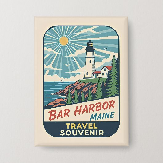 Bar Harbor, Maine Retro Vuurtoren jaren 50 Button (Voorkant)