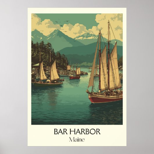 Bar Harbor Maine zeilboten Kustkunst Poster (Voorkant)
