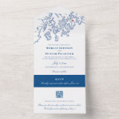 Bar Harbour Elegant Navy QR Bruiloft All In One Uitnodiging (Binnen)