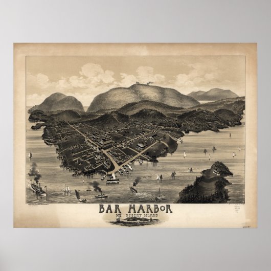 Bar Harbour Maine 1886 Antiek Panorama Poster (Voorkant)