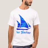 Bar Harbour Maine Blauwe Waterverf Zeilboot T-shirt (Voorkant)