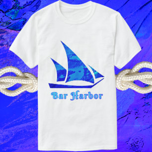 Bar Harbour Maine Blauwe Waterverf Zeilboot T-shirt
